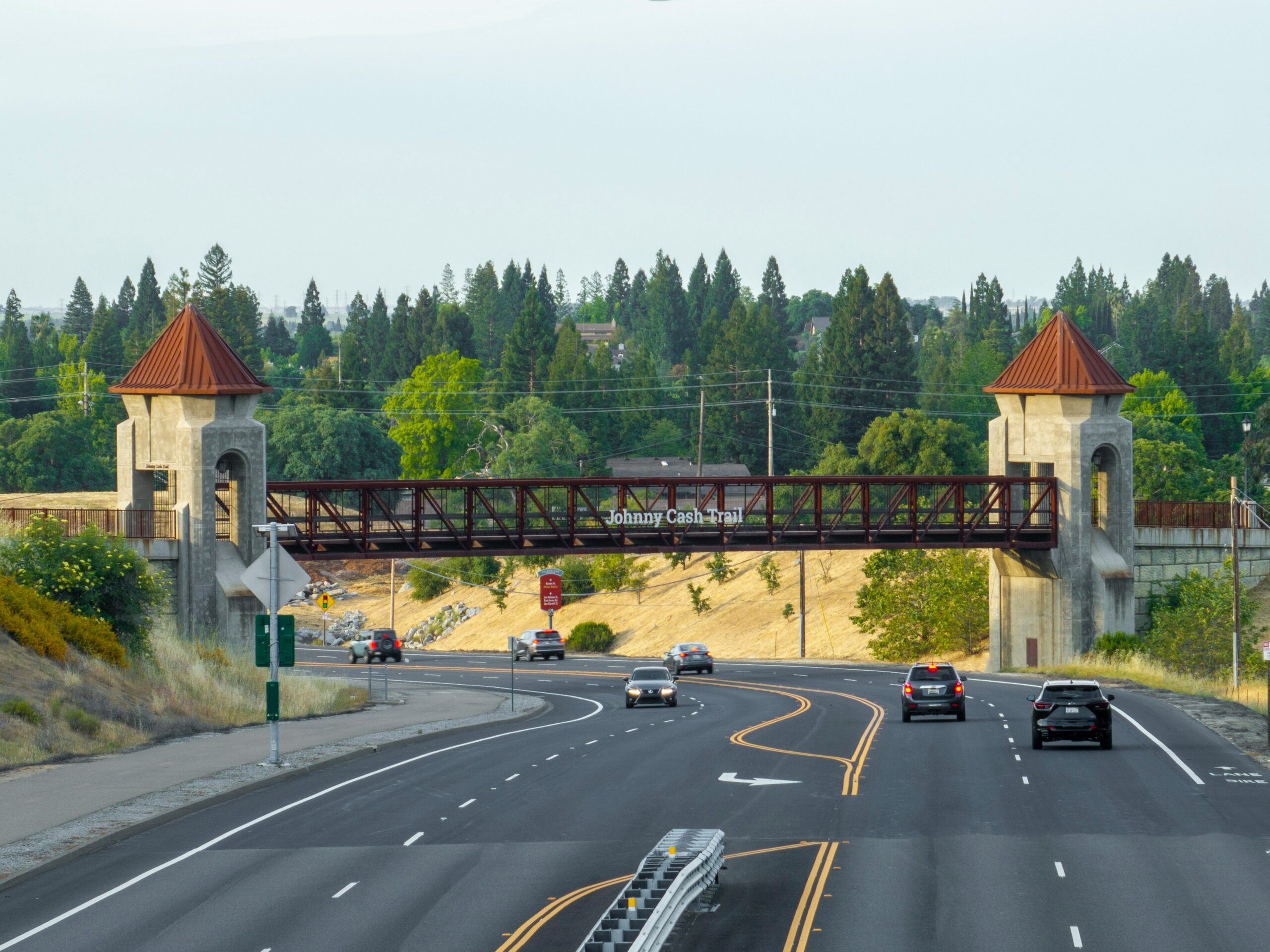 Folsom Bridge over highway with towers. El Dorado Pool Cleaning